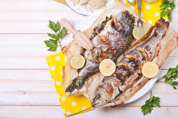 Grilled dorado and gilthead