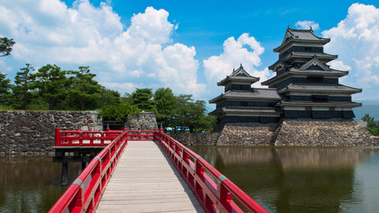 Matsumoto castle and red bridge, Japan