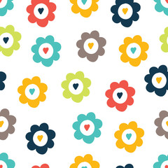 Cute love flowers. Vector seamless pattern.