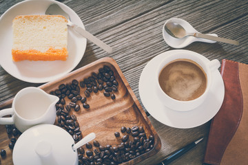 Vintage Film Look: cup of coffee with cake