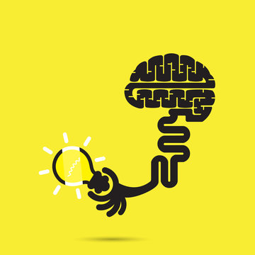 Brain icon and light bulb symbol. Creative brainstorm