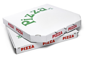 Pizza boxes, isolated on white.