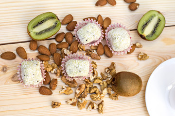 Homemade candy with coconut powder