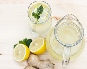 Lemonade with lemon and ginger