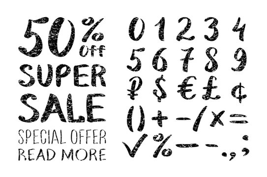 A set of signs Sale and set of numbers. lettering style. Vector. Super Sale. Big sale. Sale tag. Sale poster. Sale vector. Super Sale and special offer. 50% off. Vector illustration.
