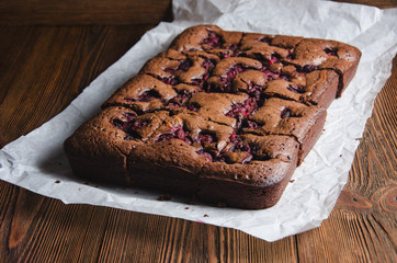 Brownie with raspberry