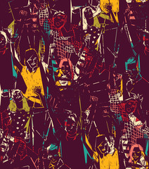 Night party dancing young people abstract seamless pattern. 