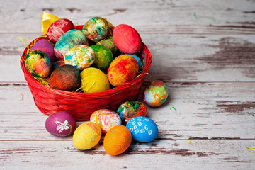 Easter eggs on rustic wooden background