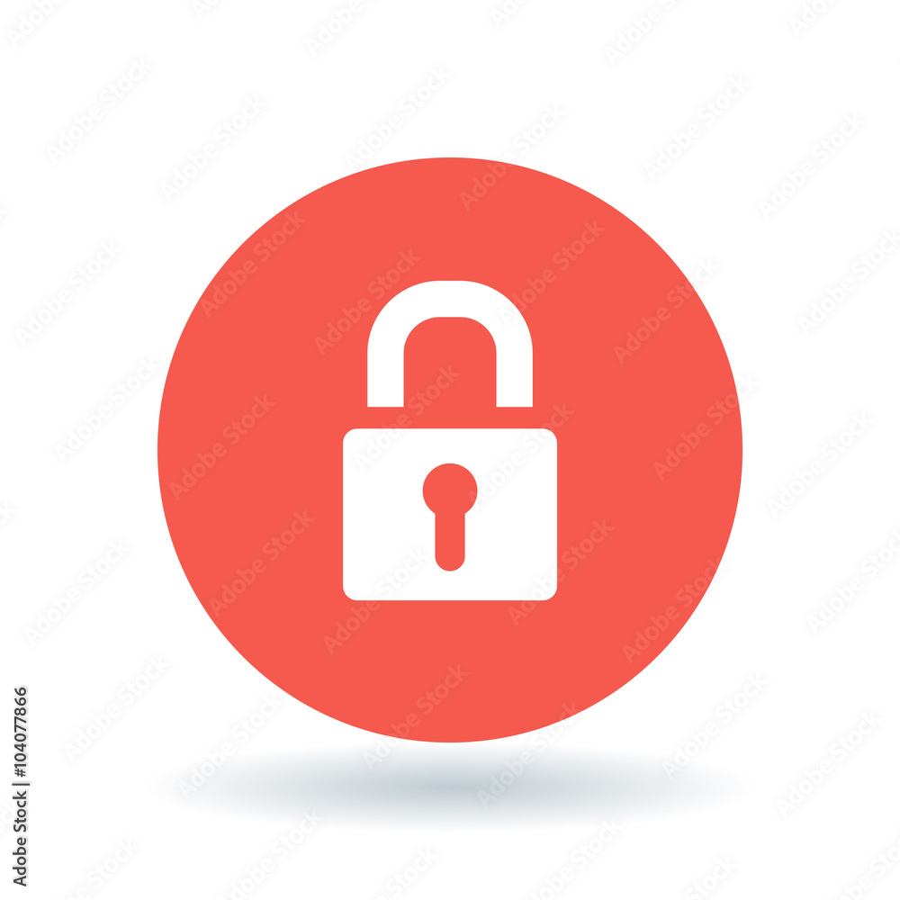 Wall mural padlock icon. security lock sign. secure protection symbol. white secure padlock icon on red circle 