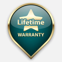 Green lifetime year warranty plate in golden frame