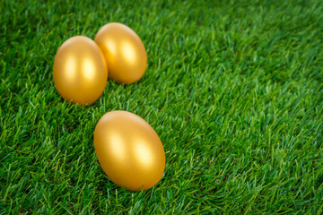 Gold easter egg on a green grass