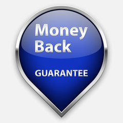 Blue money back guarantee plate in silver frame