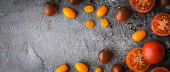 Tomatoes mix  with seasoning on the stone table  wide screen