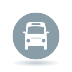 Minibus icon. Passenger vehicle bus sign. Public transport bus symbol. White minibus icon on cool grey circle background. Vector illustration.