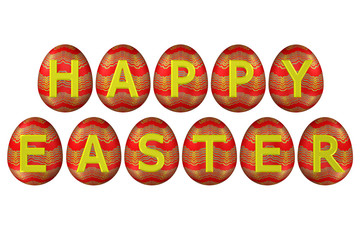 Easter eggs with words happy easter, isolated on white background.