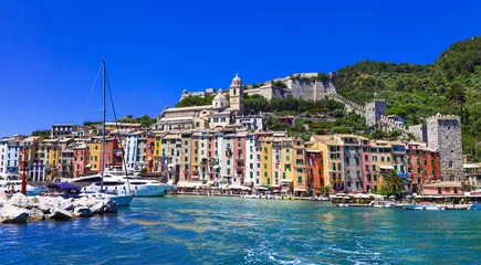 Tuinposter kleurrijke picturale Portovenere - Ligurië, Cinque Terre, Italië © Freesurf
