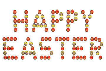 Words happy easter written from easter eggs.