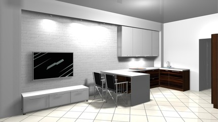 interior design modern kitchen 3D rendering