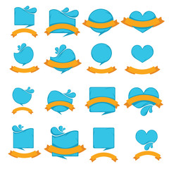 blue stickers and orange flags, water badges collection