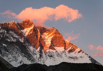 evening view of Lhotse and clouds on the top