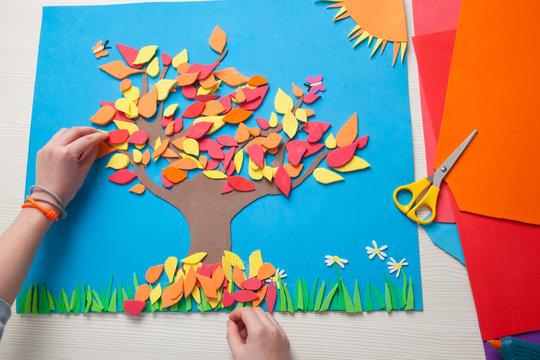 Child making a craft with foam rubber
