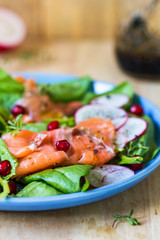 Salmon with spinach and pomegranate  salad