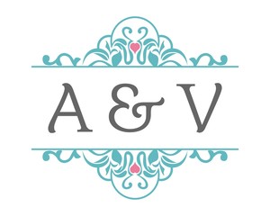 A & V Initial Wedding Ornament Logo