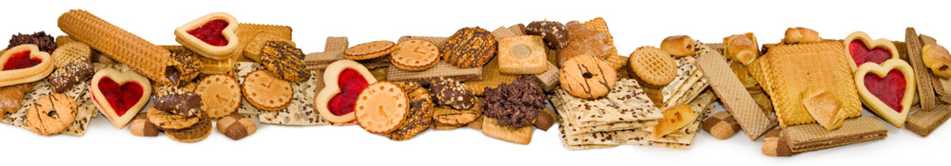 Isolated image of different delicious cookies closeup