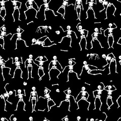 Pattern, black and white, silhouette, skeleton, a party of skeletons