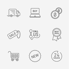 Flat contour shop icon set