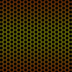Yellow and orange honeycomb pattern on black abstract background