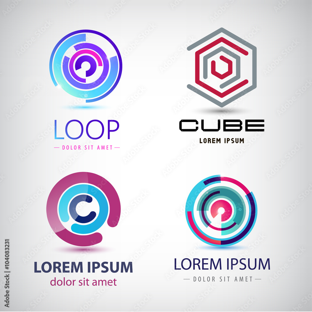 Poster vector set of abstract colorful loop logos, circle web