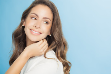 Woman Over Blue Background