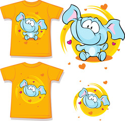 orange shirt with baby elephant printed - vector illustration