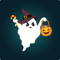Funny cartoon ghost. Halloween vector illustration