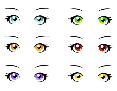 A set of eyes in manga style, isolated on white