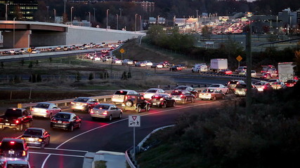 Rush hour slow traffic on the beltway around Tysons Corner in Fairfax County.