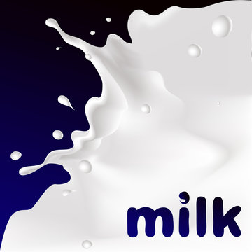 vector white splash milk illustration on dark violet background