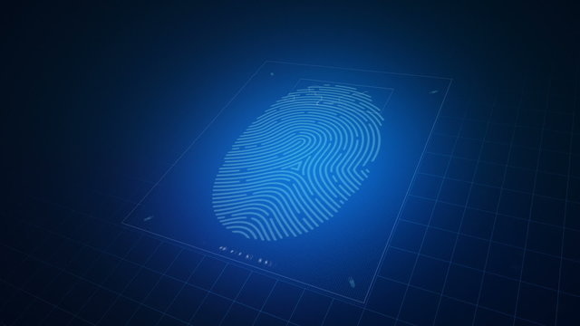 Biometric scanner analyzes and approves a finger print left by an anonymous Caucasian male 		