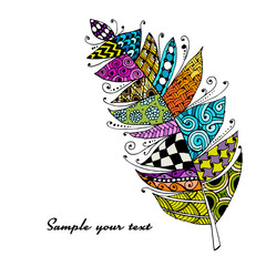 Obraz premium Art feather, zentangle style for your design