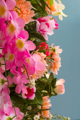 .Fake pink flowers.