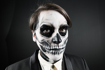 Evil day of the dead fancy dress man close up