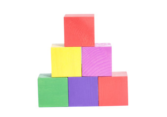 Color wooden game cube.Toy blocks isolated white background