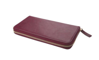 Women's purse with a zipper, purple, white background