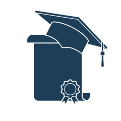 Icon graduation cap and diploma. Vector illustration. Black icon