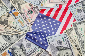 American dollars and flag