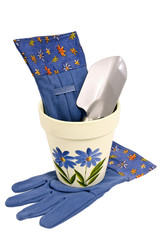 Gardening Implements/ Gardening Gloves, Shovel, and Flower Pot Isolated On White