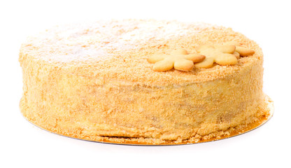 Sand cake, decorated with star-shaped biscuits, selective focus,