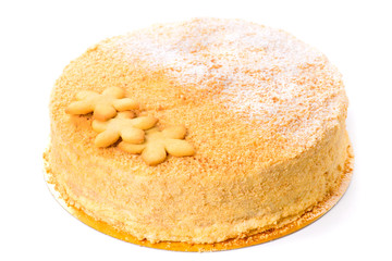 Sand cake, decorated with star-shaped biscuits, selective focus,