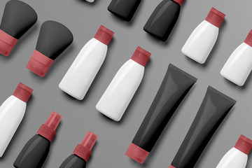Obraz premium Cosmetics SPA branding mock-up, top view, on gray background, place your design